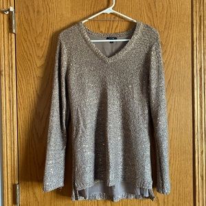 Apt. 9 Rose Gold Sequin V-Neck Sweater | Lined | High-Low Hem